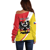 Personalized Coat of Arms of Silesia Off Shoulder Sweater Black Eagle with Silver Crescent LT17 - Wonder Print Shop
