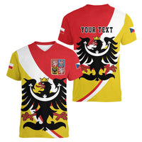 Personalized Coat of Arms of Silesia Women V-Neck T-Shirt Black Eagle with Silver Crescent LT17 - Wonder Print Shop