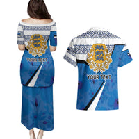 Estonia Coat of arms Personalized Couples Matching Puletasi and Hawaiian Shirt Eesti riigivapp