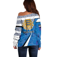 Estonia Coat of arms Personalized Off Shoulder Sweater Eesti riigivapp