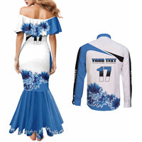 Estonia Grey Wolf and Cornflower Couples Matching Mermaid Dress and Long Sleeve Button Shirt Estonia Flag