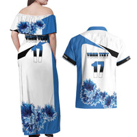 Estonia Grey Wolf and Cornflower Couples Matching Off Shoulder Maxi Dress and Hawaiian Shirt Estonia Flag