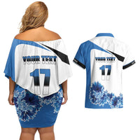 Estonia Grey Wolf and Cornflower Couples Matching Off Shoulder Short Dress and Hawaiian Shirt Estonia Flag