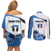 Estonia Grey Wolf and Cornflower Couples Matching Off Shoulder Short Dress and Long Sleeve Button Shirt Estonia Flag