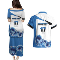 Estonia Grey Wolf and Cornflower Couples Matching Puletasi and Hawaiian Shirt Estonia Flag