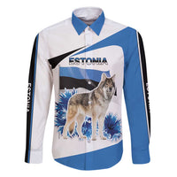 Estonia Grey Wolf and Cornflower Family Matching Long Sleeve Bodycon Dress and Hawaiian Shirt Estonia Flag