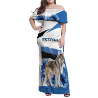 Estonia Grey Wolf and Cornflower Family Matching Off Shoulder Maxi Dress and Hawaiian Shirt Estonia Flag