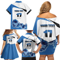 Estonia Grey Wolf and Cornflower Family Matching Off Shoulder Short Dress and Hawaiian Shirt Estonia Flag