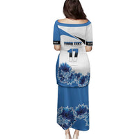 Estonia Grey Wolf and Cornflower Family Matching Puletasi and Hawaiian Shirt Estonia Flag