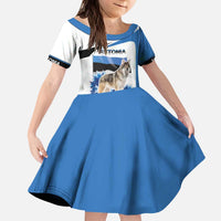 Estonia Grey Wolf and Cornflower Kid Short Sleeve Dress Estonia Flag