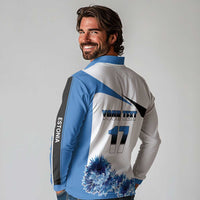 Estonia Grey Wolf and Cornflower Long Sleeve Polo Shirt Estonia Flag