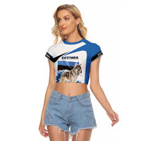 Estonia Grey Wolf and Cornflower Raglan Cropped T Shirt Estonia Flag