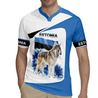 Estonia Grey Wolf and Cornflower Rugby Jersey Estonia Flag
