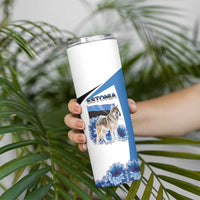 Estonia Grey Wolf and Cornflower Skinny Tumbler Estonia Flag