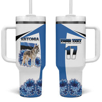 Estonia Grey Wolf and Cornflower Tumbler With Handle Estonia Flag