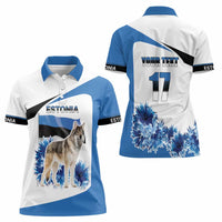Estonia Grey Wolf and Cornflower Women Polo Shirt Estonia Flag