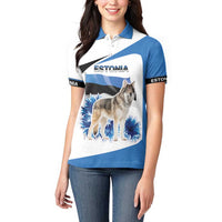 Estonia Grey Wolf and Cornflower Women Polo Shirt Estonia Flag