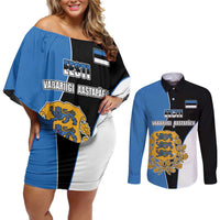 Estonia Independence day Couples Matching Off Shoulder Short Dress and Long Sleeve Button Shirt Eesti Vabariigi Aastapaev