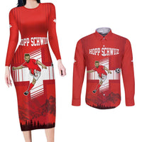 Custom Switzerland Football Couples Matching Long Sleeve Bodycon Dress and Long Sleeve Button Shirt Hopp Schwiiz!