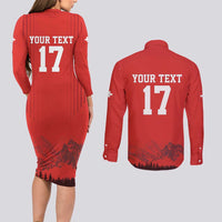 Custom Switzerland Football Couples Matching Long Sleeve Bodycon Dress and Long Sleeve Button Shirt Hopp Schwiiz!