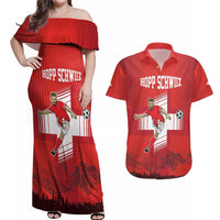Custom Switzerland Football Couples Matching Off Shoulder Maxi Dress and Hawaiian Shirt Hopp Schwiiz!