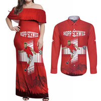 Custom Switzerland Football Couples Matching Off Shoulder Maxi Dress and Long Sleeve Button Shirt Hopp Schwiiz!