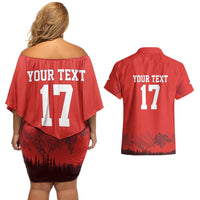 Custom Switzerland Football Couples Matching Off Shoulder Short Dress and Hawaiian Shirt Hopp Schwiiz!