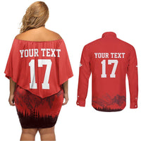 Custom Switzerland Football Couples Matching Off Shoulder Short Dress and Long Sleeve Button Shirt Hopp Schwiiz!