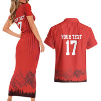 Custom Switzerland Football Couples Matching Short Sleeve Bodycon Dress and Hawaiian Shirt Hopp Schwiiz!