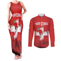Custom Switzerland Football Couples Matching Tank Maxi Dress and Long Sleeve Button Shirt Hopp Schwiiz!