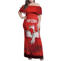 Custom Switzerland Football Family Matching Off Shoulder Maxi Dress and Hawaiian Shirt Hopp Schwiiz!