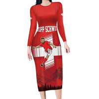 Custom Switzerland Football Long Sleeve Bodycon Dress Hopp Schwiiz!