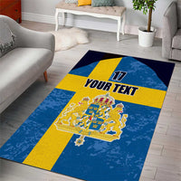 Custom Sweden Flag and Coat of arms Area Rug Three Crowns of Sweden