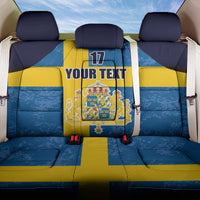 Custom Sweden Flag and Coat of arms Back Car Seat Cover Three Crowns of Sweden