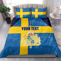 Custom Sweden Flag and Coat of arms Bedding Set Three Crowns of Sweden