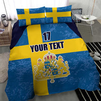 Custom Sweden Flag and Coat of arms Bedding Set Three Crowns of Sweden