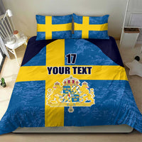 Custom Sweden Flag and Coat of arms Bedding Set Three Crowns of Sweden