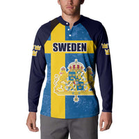 Custom Sweden Flag and Coat of arms Button Sweatshirt Three Crowns of Sweden