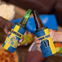 Custom Sweden Flag and Coat of arms 4 in 1 Can Cooler Tumbler Three Crowns of Sweden