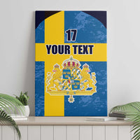 Custom Sweden Flag and Coat of arms Canvas Wall Art Three Crowns of Sweden