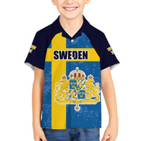 Custom Sweden Flag and Coat of arms Family Matching Long Sleeve Bodycon Dress and Hawaiian Shirt Three Crowns of Sweden