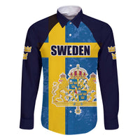 Custom Sweden Flag and Coat of arms Family Matching Off Shoulder Short Dress and Hawaiian Shirt Three Crowns of Sweden