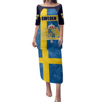 Custom Sweden Flag and Coat of arms Family Matching Puletasi and Hawaiian Shirt Three Crowns of Sweden