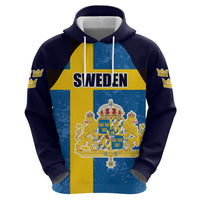 Custom Sweden Flag and Coat of arms Hoodie Three Crowns of Sweden