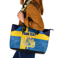Custom Sweden Flag and Coat of arms Leather Tote Bag Three Crowns of Sweden