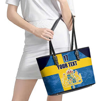 Custom Sweden Flag and Coat of arms Leather Tote Bag Three Crowns of Sweden