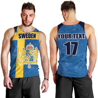 Custom Sweden Flag and Coat of arms Men Tank Top Three Crowns of Sweden
