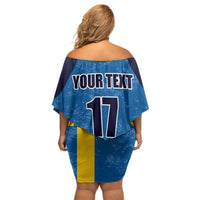 Custom Sweden Flag and Coat of arms Off Shoulder Short Dress Three Crowns of Sweden