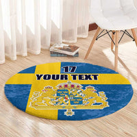 Custom Sweden Flag and Coat of arms Round Carpet Three Crowns of Sweden