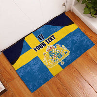 Custom Sweden Flag and Coat of arms Rubber Doormat Three Crowns of Sweden